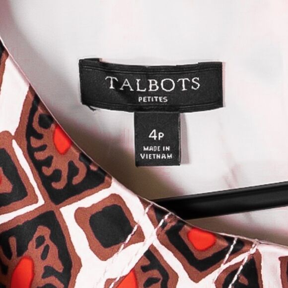 Talbots Women's Dress Geometric Tribal Ethnic Stretch Shift Lined Sleeveless 4P - Picture 3 of 9